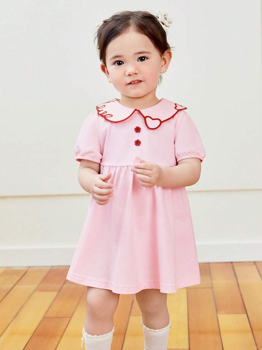 mini bala 女童连衣裙 宝宝 亲肤 甜美 可爱 学院风 新品 - 白紅色 - 查看 1
