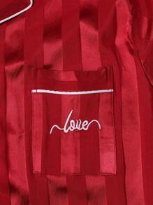 Two Pieces Sets Large Striped Men's Embroidered Pajamas With Open Button Top And Pants Set