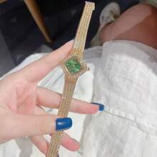 1pc Women's Gold Rhombus Rhinestone Stainless Steel Mesh Band Quartz Watch, 3ATM Water Resistant, Suitable For Daily Wear, Christmas Party, Gift