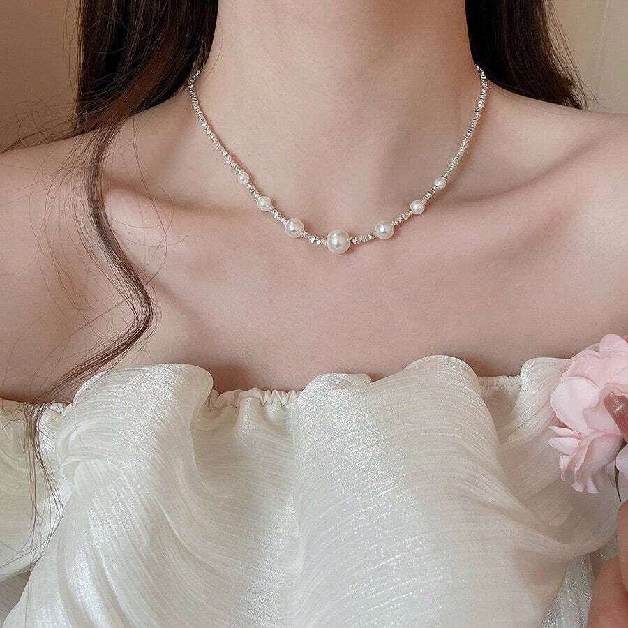 Andkiss 1pc Fashionable Elegant Luxurious Faux Pearl Necklace - Multicolor - View 1