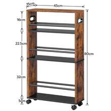 HOOBRO Narrow Serving Cart, 45 X 15 X 80 Cm, Kitchen Cart With 4 Levels, Kitchen Shelf With 360° Rotating Wheels And Railings, Easy To Assemble, Stable, Industrial - màu nâu - Xem 5