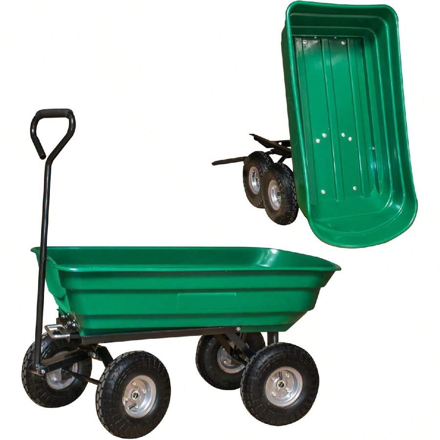 75 Litre Garden Trolley Tipper Cart Trailer With Soft Grip Handle Pull Along Cart - 1 - View 1