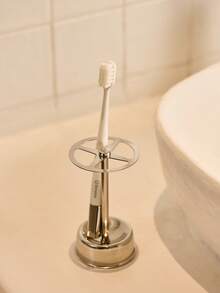 Cirelle 1pc Stainless Steel Toothbrush Holder, Multi-Functional Toothpaste Stand And Storage Organizer Home Bathroom Decor, Rama Comfort Home, Festival Cozy Home, High-End Hotel Supplies, Housewarming Gift, B&B Decor Summer - Silver - View 3