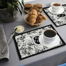 1/4/6/8/12 件亚麻复古印花可洗餐桌垫，室内/室外餐桌保护垫，适用于节日派对、厨房 - MCD090 - 查看 3