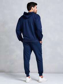 Men's Sweatshirt And Pants Set - 藏蓝色 - 查看 2