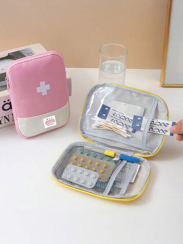Bolsa de remédios pequena portátil para viagem em casa com a bolsa de remédios pequena bolsa de armazenamento pequena bolsa de remédios conveniente organizadora com grade de malha bolsa de grande capacidade bolsa grande de higiene pessoal com zíper duplo com vários compartimentos para mulheres/homens bolsa de higiene pessoal para viagens de curta distância bolsa de armazenamento de itens essenciais para viagem para volta às aulas bolsa de armazenamento à prova d'água