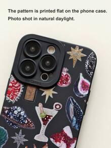 1pc Splicing Printed Eye Pattern Black Shockproof Anti-Fingerprint Phone Case Compatible With IPhone