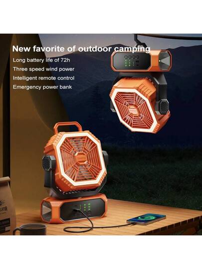 مروحة إضاءة LED للتخييم في الهواء الطلق، مروحة محمولة قابلة لإعادة الشحن عالية الطاقة للتخييم والخيمة والشواء | مقاس: النوع أ - 20000 مللي أمبير