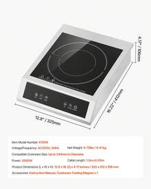 Portable Induction Cooktop, 3500W Commercial Induction Burner With 11 Temperature Settings, Stainless Steel Countertop Induction Hot Plate With 3H Timer, Child Lock, For Restaurant Cooking - 3500W Commercial 3H Timer - View 7