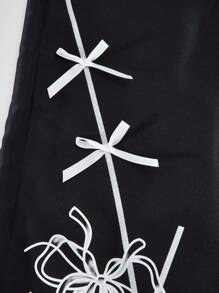 Fashionable Casual Punk Girls' Casual Pants With Bow Print Pattern Paired With Black Pants, Perfect For Outdoor Wear In Spring And Summer, Gatherings, And Schools ﻿