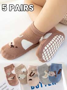 5 par skarpetek antypoślizgowych z kreskówek dla niemowląt i małych dzieci, miękkie i ciepłe skarpetki do chodzenia w pomieszczeniach, odpowiednie do codziennego noszenia przez dzieci