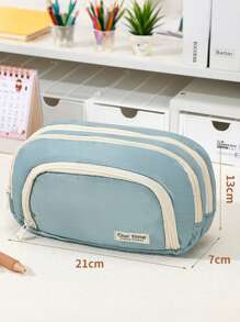 1pc 3-Layer Canvas Pencil Case With Clear Window, High-Quality Japanese Style, Extra Large Capacity Student Stationery Bag (7 Colors),Pencil Pouch,School Bag