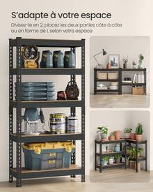 SONGMICS Étagère pour Charges Lourdes, Étagère de Rangement, Étagère de Cuisine, 5 Niveaux, 30 x 75 x 150 cm, Capacité de Charge 875 kg, pour Cave, Garage, Bureau, Marron Rustique - Marron rustique - Voir 6