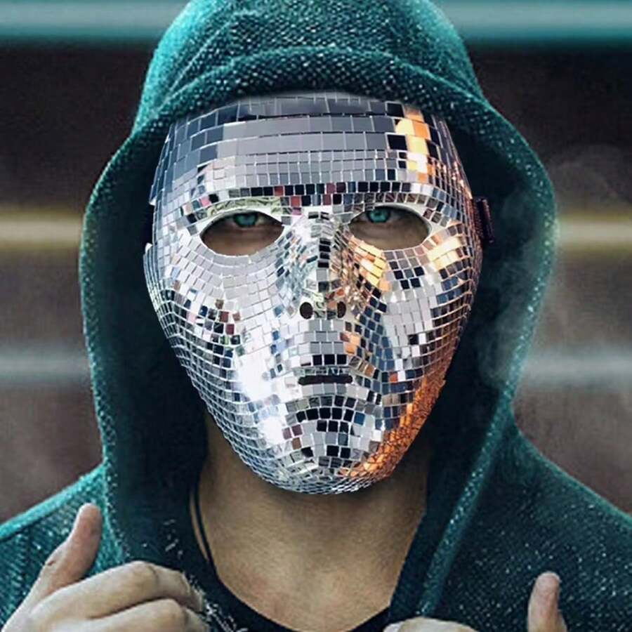 New Handcrafted Mirror Sequin Masquerade Mask Halloween Party Reflective Mirror Prop Mask Eye Cover - Multicolor - View 1