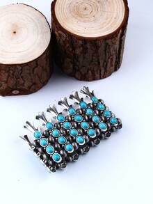 FANYINAN 1pc 2025 New Turquoise Metal Half Hinged Bangle, Bohemian Elegant Exotic Dancing Accessory - Daisy - View 5