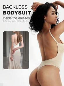 1 件女士塑身衣，收腹平腹紧身瘦腰训练器提臀露背无缝丁字裤内衣内裤