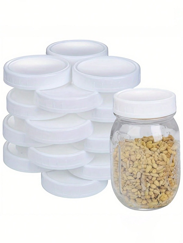 Leak Proof Storage Lids, Lids, 86mm/70mm, 3.38inch/2.76inch, White Plastic Storage Lids, Leak Proof Sealing Lids, For Wide Mouth And Regular Mouth Mason Jar Lids, Kitchen Organizers And Storage, Kitchen Accessories
