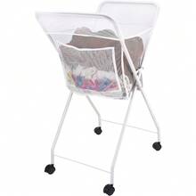 Laundry Basket On Wheels - Lightweight Foldable Washing Trolley - Space Saving For Easy Storage - Holds Up To 14KG - Lockable Wheels - White - White - View 1
