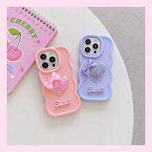 1 件兼容 iPhone 16Pro Max/ Galaxy S24 Ultra、Infinix Smart 8/Infinix Hot 40i/Tecno Spark 20/Tecno Spark 20C/Tecno Spark Go 2024、糖果大波浪液体闪光心形字母可爱手机壳 - 粉色 - 查看 2
