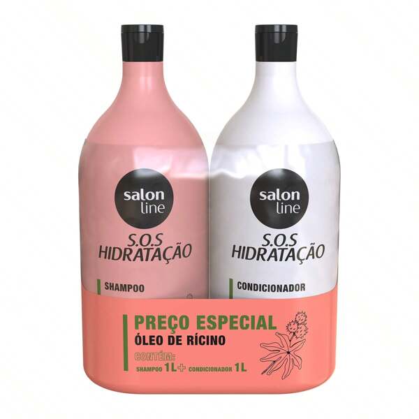 Salon Line Kit S.O.S Hidratação Óleo de Rícino Shampoo e Condicionador Litrão Salon Line
