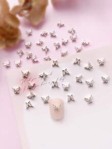 30 Pieces Of Artificial Zirconia Small Butterfly Design Nail Art Decoration, Small-Sized Butterfly Alloy Rhinestone Nail Accessories, Y2K Style Nail Jewelry, 3D Elegant Diy Decoration, Japanese Style Fresh And Simple Short Nail Butterfly Nail Decoration, Suitable For Women'S Nail Art Nail Supplies Nails Nail Charms Nail Gems