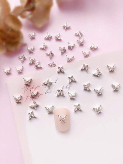 30 Pieces Of Artificial Zirconia Small Butterfly Design Nail Art Decoration, Small-Sized Butterfly Alloy Rhinestone Nail Accessories, Y2K Style Nail Jewelry, 3D Elegant Diy Decoration, Japanese Style Fresh And Simple Short Nail Butterfly Nail Decoration, Suitable For Women'S Nail Art Nail Supplies Nails Nail Charms Nail Gems
