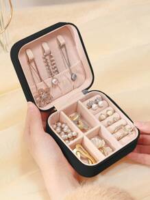 CASEGRACE 1pc PU Leather Square Jewelry Box Organizer Portable Necklace Ring Jewellery Storage Case For Valentine's Day Gift Back To School