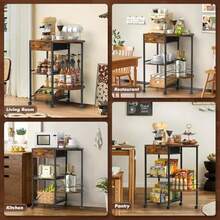 VINCOURNA Coffee Station Coffee Bar Cart With Storage Drawer 39CM W Deeper Large Coffee Cart 4-Tier Coffee Rack Farmhouse Coffee Station Cabinet Coffee Bar Table For Kitchen Office Living Room - Braun1 - View 7