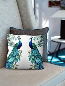 1/2/4 Pcs Peacock Pattern Throw Pillow Covers, Single-Sided Print, Soft Polyester, Modern Art Style For Living Room And Bedroom Decor, Zip Closure, Machine Washable, Peacock Decor, Short Plush, Simple Design, Creative, Elegant, Beautiful, No Pillow Insert(15.7*15.7/17.7*17.7/19.7*19.7inch),Fall Decor,Autumn Decor,Room Decor - Royal Blue - View 3