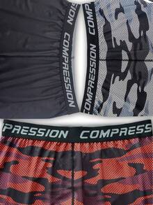 3 件套男士户外运动压缩裤，速干，时尚印花，舒适丝滑柔软，有弹性，透气，适合跑步、篮球、骑自行车