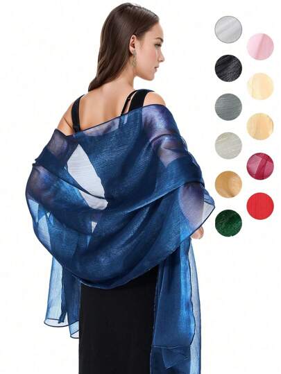 1pc Fashionable And Elegant Blue Shiny Evening Party Dress With Removable Shoulder Cape, Suitable For Ladies For Daily Vacation And Evening Party Matching, 200*68cm/78*26.5in Fall Clothes For Women