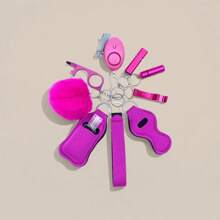 Juego de 9 piezas de llavero de autodefensa para mujeres, incluye alarma, rompedor de ventanas, abridor de botellas, silbato, dispensador de jabón, estuche para lápiz labial, pulsera, pastillero, llavero para exteriores, regalo festivo, accesorios para automóvil, dije para bolso, estilo gótico y Y2K