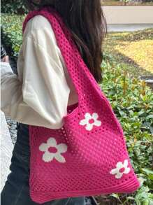 Women Hollow Woven Tote Bag, Suitable For Daily Shopping, Casual Crochet Handbag, Fashion Beach Bag, Multifunctional Knitted Hobo Bag, Large Capacity, Summer Essential, Perfect For Holiday And Vacation, Lightweight, Portable, Suitable For Teenage Girls, College Students, Outdoor, Travel, Christmas Gift, Beach Bag, Summer, Travel Essentials