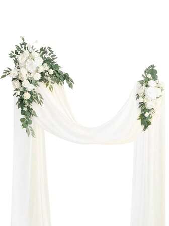 مجموعتين من الزهور الصناعية القوس، ديكورات الورود البيضاء للزفاف والخطوبة، خلفية البلاستيك للحفل والاستقبال، ديكورات الحفلات الخارجية ، بدون حاجة للطاقة