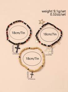 3pcs/Set Star Cross Bead Bracelets Suit For Women, Everyday Wear
