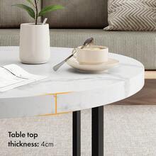 Marble Look Coffee Table For Living Room - Round Living Room Table White & Grey Marble Design - Modern Style With Black Metal Legs - Centre Table For Living Room With 80cm Diameter - Mosley - White - View 3