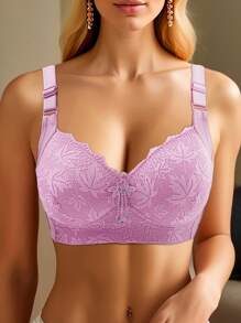 Set de 1 pieza de ropa interior sexy de encaje rojo sin aros para mujeres, que realza el busto y aprieta la Bottom para evitar el descolgamiento, ropa interior navideña