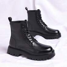Men's Solid Color Casual Versatile Comfortable Boots High-Top Leather Boots - Black - View 5
