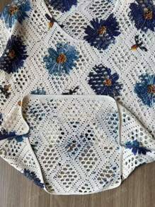 Women's Casual Floral Printed Hollow-Out Knit Tops For Holiday