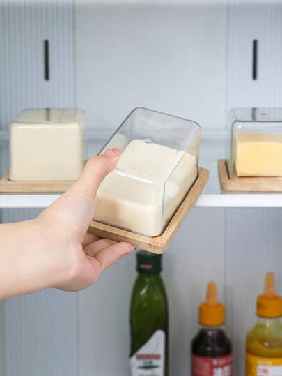 1 pieza Mantequillera con tapa rectangular transparente, caja de almacenamiento pequeña para mantequilla, postres, queso, organizador de cocina