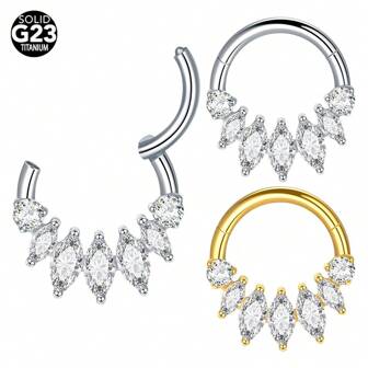 SWANJO 1pc Titanium Marquise Zirconia Hoop Earrings 8mm Cartilage Daith Rook Nose Piercing Body Jewelry