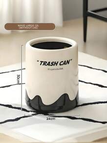 1pc Large Capacity Trash Can - Elegant White & Gold, Durable Plastic Round Design, Suitable For Living Room, Kitchen, Bedroom, Bathroom - Textured Exterior, Smooth Interior, Top Opening, Indoor Use, Kitchen Trash Can | Modern Garbage Bin