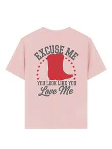 A Piece Of Girl 休闲印花圆领短袖T恤，适合夏季学生穿着，青少年和儿童皆宜 - 艺术靴型T恤，激发想象力和自我表达！女孩图案T恤，夏季上衣，青少年服装 - 粉色 - 查看 2