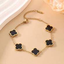 1 pièce Bracelet/Collier en acier inoxydable minimaliste à quatre feuilles de trèfle pour femmes, en acier titane hypoallergénique, bijou populaire