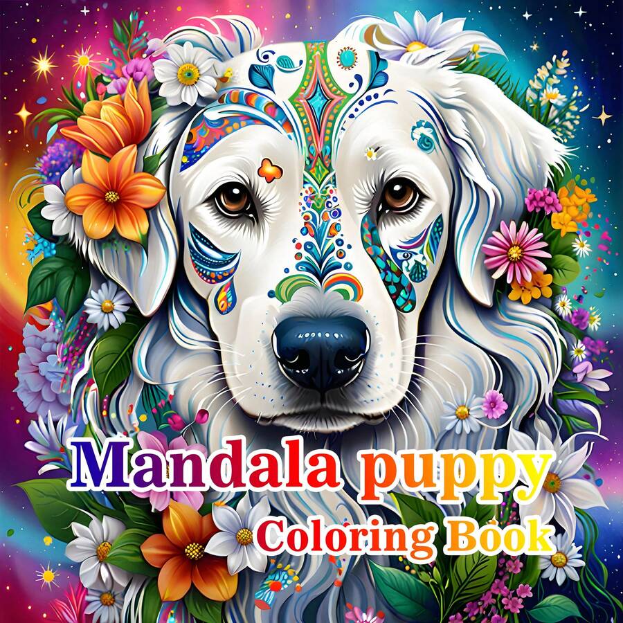 成人和青少年涂色书 - 曼陀罗和可爱小狗主题，融合艺术与自然元素，带来充满活力的涂色体验。独特创意的风格，适合日常放松和缓解压力，激发无尽的灵感和创造力。
