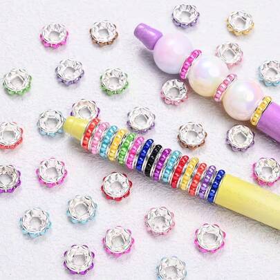 10/12/15毫米亚克力+铜珍珠20颗多色波浪珠适用于可串珠笔DIY手链首饰制作工艺用品
