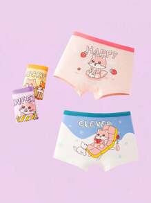 8 Pieces Of Cartoon Rabbit Print Young Girl Boxers, Comfortable Big Girl Baby Purple Boxer Briefs Four Seasons Without