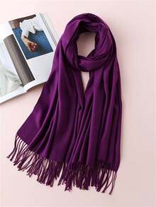 1pc Lightweight Solid Color Scarf Neck Warmer, Windproof, Versatile For Men And Women, All Season - Red Violet - View 4