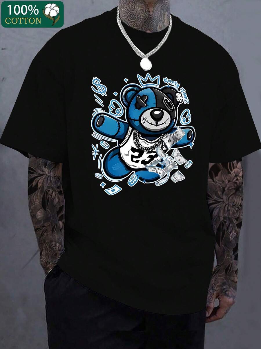 Printed 100% Pure Cotton Round Neck Shirt For Men With Street Style, Comfortable And Skin-Friendly Casual Sport Top Shirt