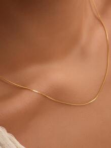 1 pieza Collar de cadena lateral de S925 plata pura chapado en oro para mujer, diseño minimalista de moda, adecuado para uso diario, se puede combinar con colgantes y capas con otros collares.